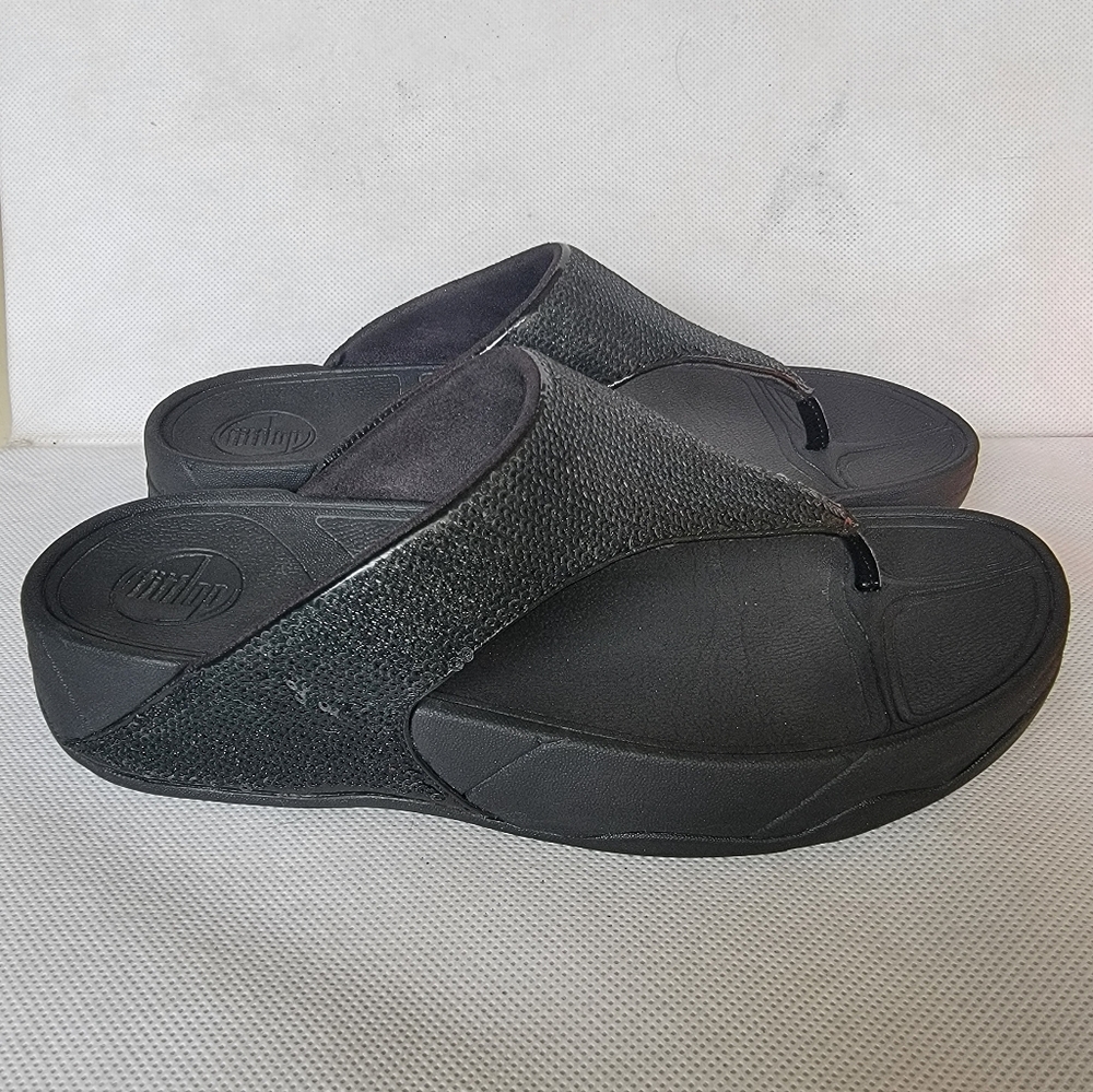 FITFLOP BLACK SEQUIN FLIP FLOPS SANDALS (sz 8)